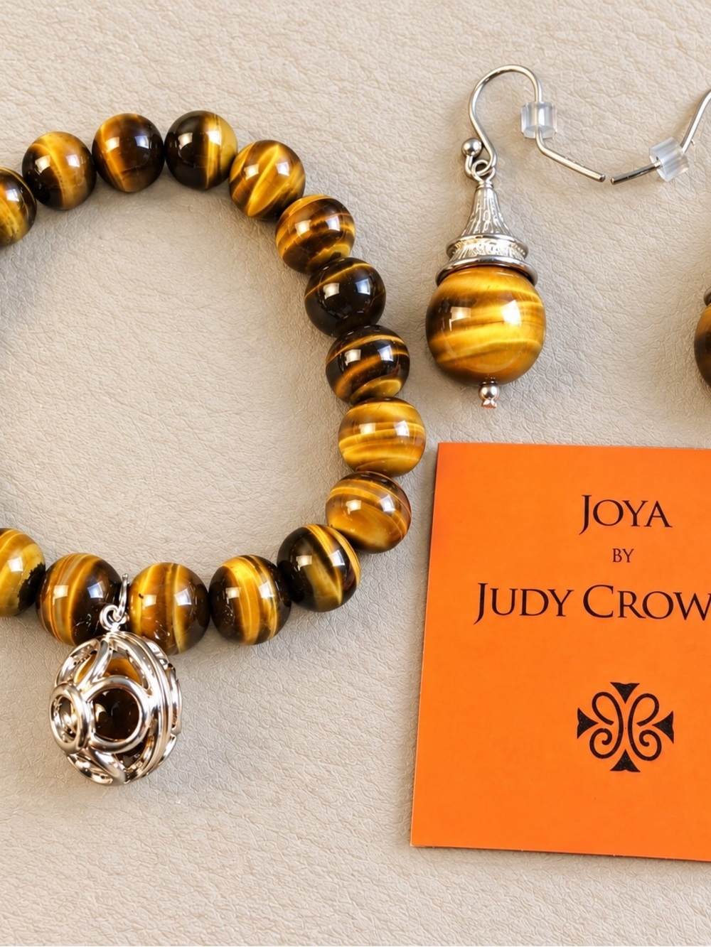 JOYA by Judy Crowell Tiger’s Eye Stretch Bracelet Earrings Jewelry Set